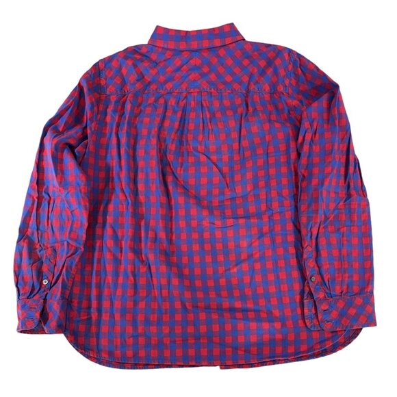 Talbots Womens Red & Blue Plaid Button-Down Shirt MP 100% Cotton Long Sleeve - Picture 2 of 5